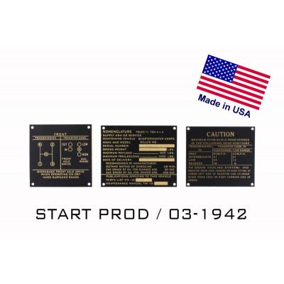 PLAQUES NOMENCLATURE WILLYS LAITON JEU START PROD / 03-1942