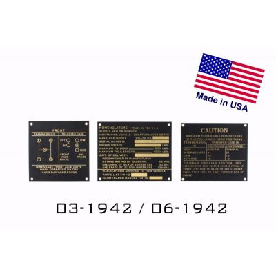 PLAQUES NOMENCLATURE WILLYS LAITON JEU 03-1942 / 06-1942