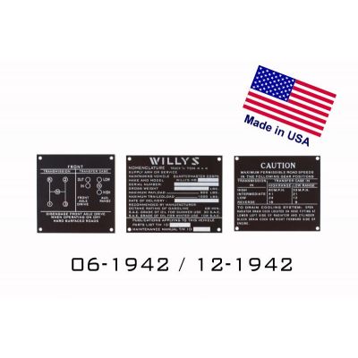 PLAQUES NOMENCLATURE WILLYS ZINC JEU 06-1942 / 12-1942