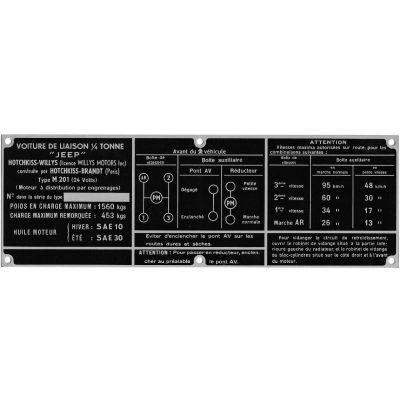 PLAQUE NOMENCLATURE ALU HOTCHIKISS M201 24V