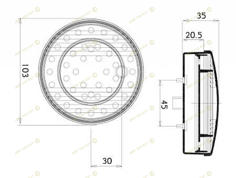 Feu rond à Led D 103 12V veilleuse/stop/clignotant