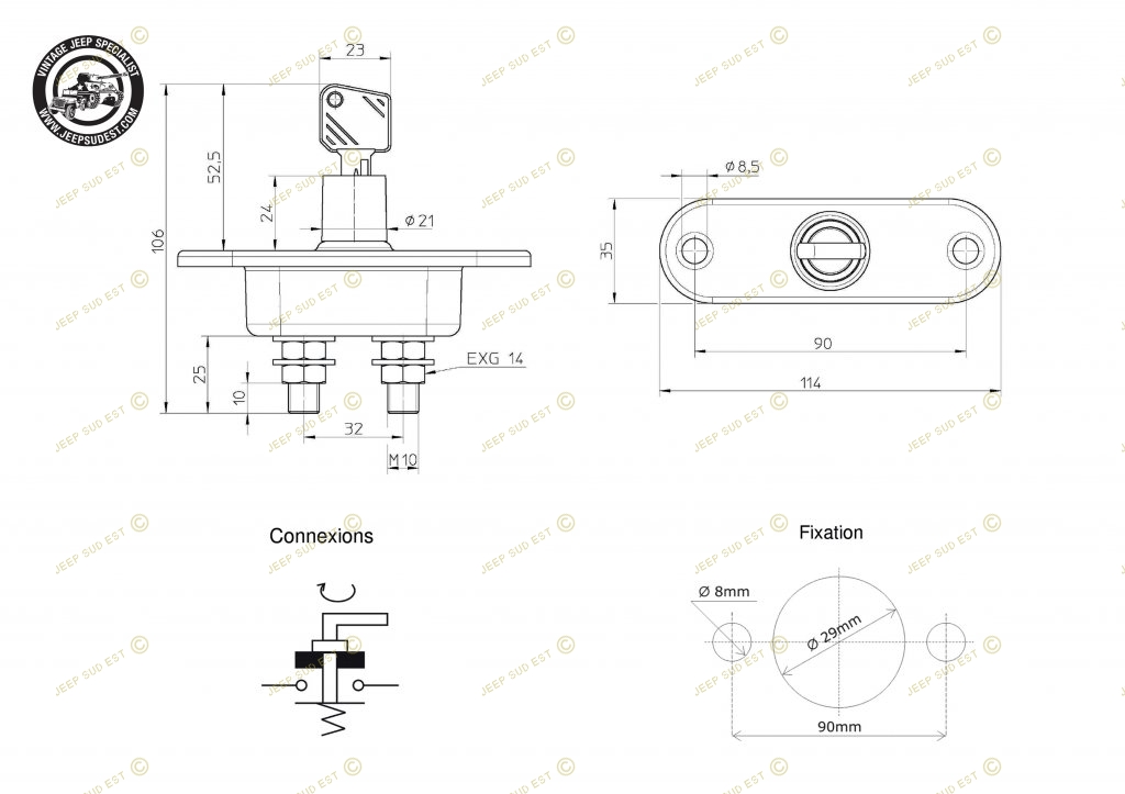 COUPE BATTERIE GENERAL + CLEFS, Electricite 6 V, JEEP