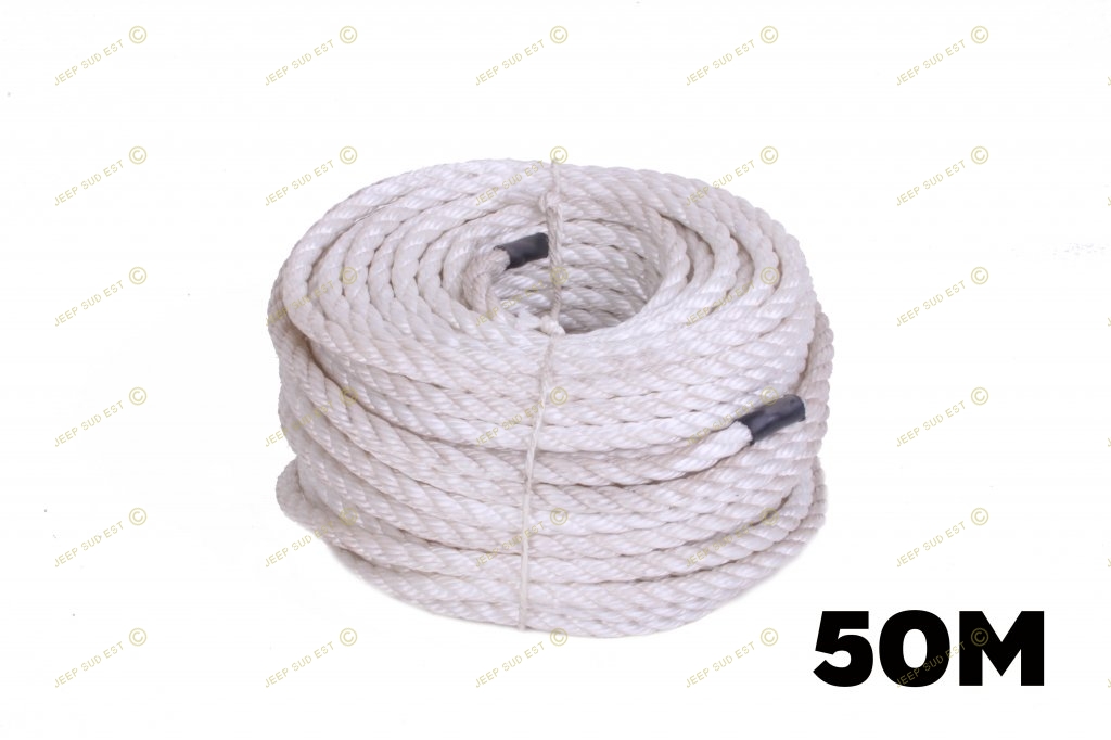 Corde nylon blanc/bleu d.6,5mm avec 6 fils conducteurs inox d.0,20mm 