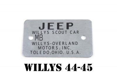 PLAQUE DE N° CHASSIS WILLYS MB LATE 44/45 