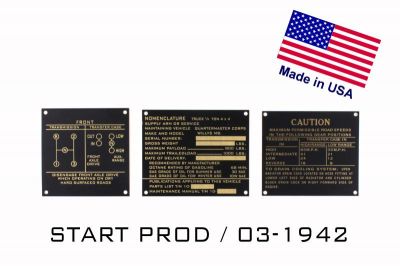 PLAQUES NOMENCLATURE WILLYS LAITON JEU START PROD / 03-1942