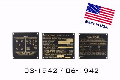 PLAQUES NOMENCLATURE WILLYS LAITON JEU 03-1942 / 06-1942