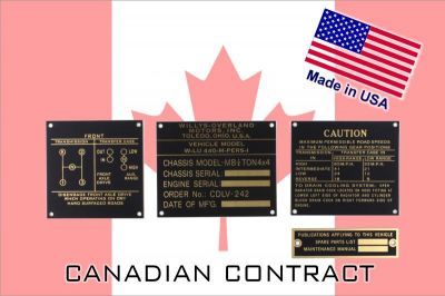 PLAQUES NOMENCLATURE WILLYS LAITON CANADIAN CONTRAT