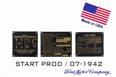 PLAQUES NOMENCLATURE FORD LAITON JEU START PROD / 07-1942