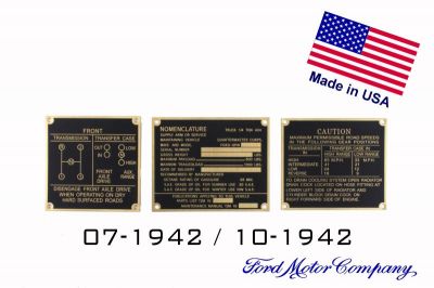 PLAQUES NOMENCLATURE FORD LAITON JEU 07-1942 / 10-1942