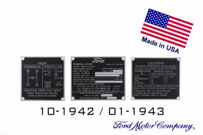 PLAQUES NOMENCLATURES FORD METAL JEU 10-1942 / 01-1943