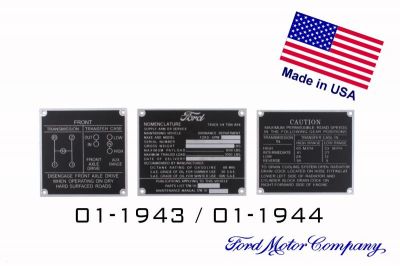 PLAQUES NOMENCLATURES FORD METAL JEU 01-1943 / 01-1944