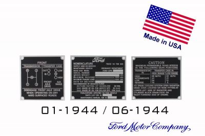 PLAQUES NOMENCLATURES FORD ALUMINIUM JEU 01-1944 / 06-1944