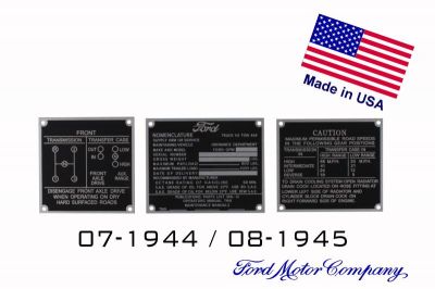 PLAQUES NOMENCLATURES FORD ALUMINIUM JEU 07-1944 / 08-1945
