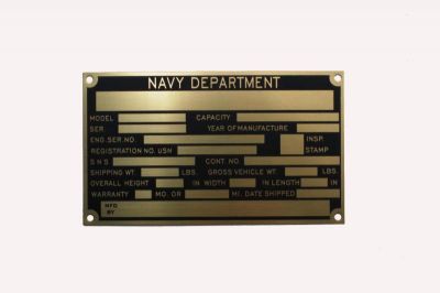 PLAQUE LAITON DE VEHICULE US NAVY