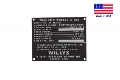 PLAQUE REMORQUE 1/4T WILLYS MBT EARLY