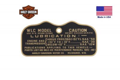 PLAQUE MOTO HARLEY TYPE WLC EARLY