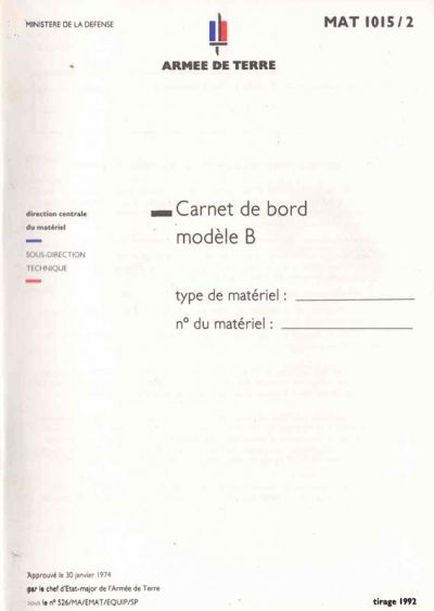 CARNET DE BORD MODELE B "MAT 1015/2"