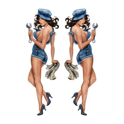 AUTOCOLLANT PIN'UP US MECANICIENNE 