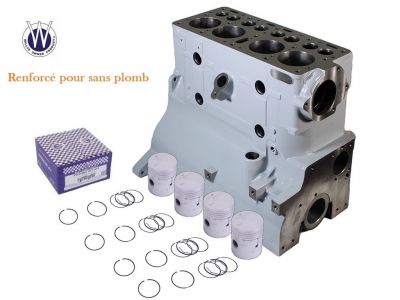 BLOC MOTEUR "RENFORCE SANS PLOMB" JEEP FORD GPW + 4 PISTONS STD + SEGMENTS STD