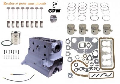 BLOC MOTEUR NEUF JEEP GPW "RENFORCE SANS PLOMB" + KIT PIÈCES